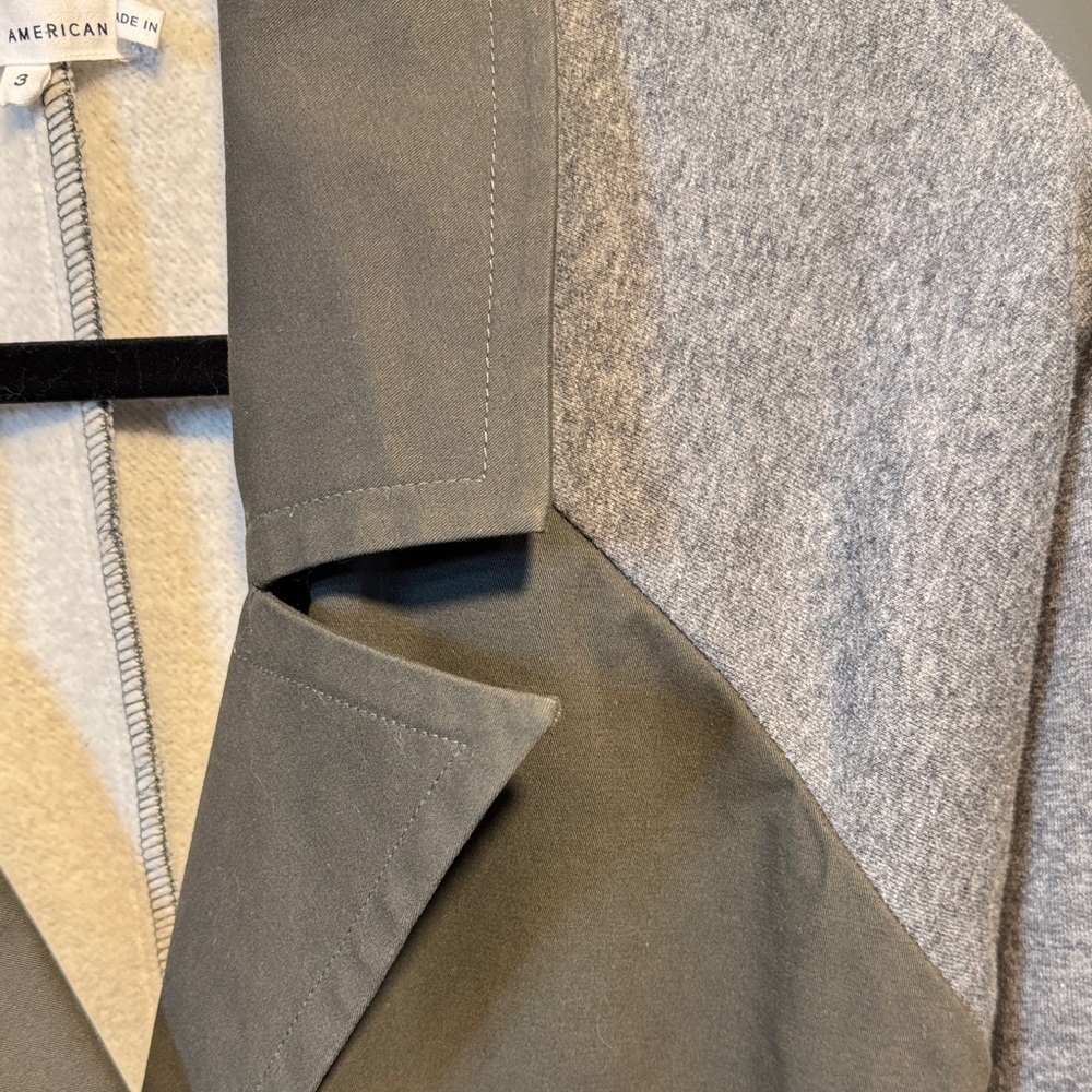 EUC Good American 2 Tone Olive Gray Fleece Mixed Media Midi Trench - Picture 8 of 14